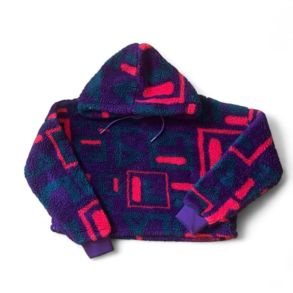 Fila Women's Multicolored Cropped Sherpa Fleece Hoodie SZ S